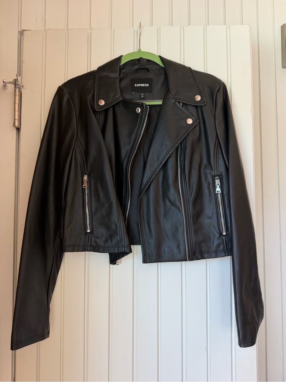 Express Black Faux Leather Moto Jacket with Silver Hardware